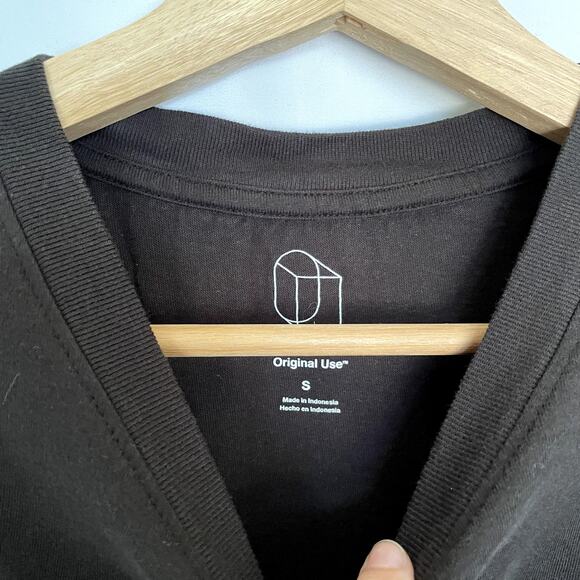 Original Use crewneck black t-shirt men's small cotton top front leaf pocket - Picture 4 of 7